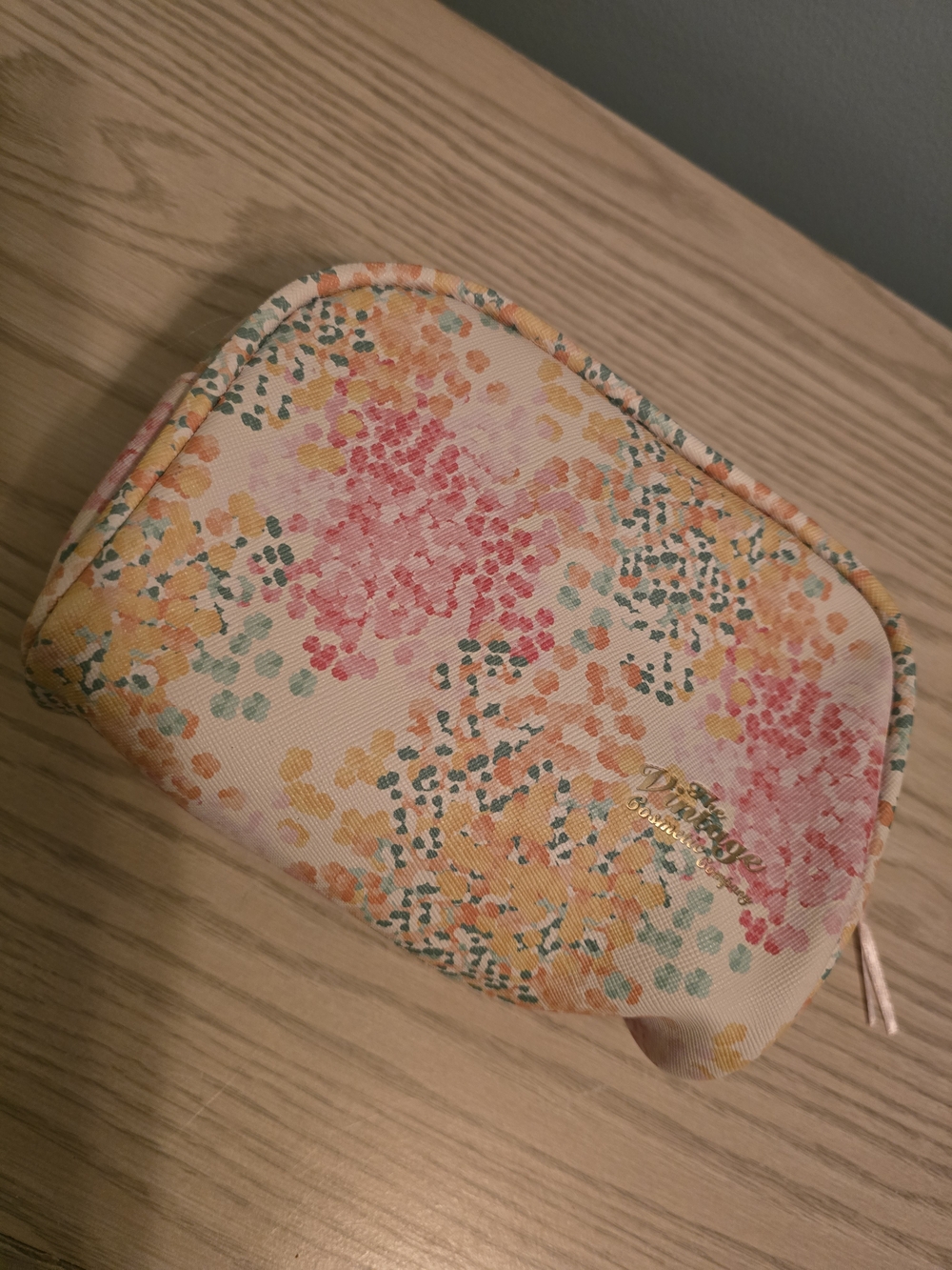 Vintage Floral Zip Cosmetic Pouch in Pink, Yellow & Green